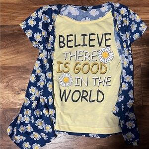 Inspirational Daisy Print Kids Tee - Yellow and Blue